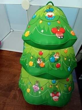 Loungefly Chip N Dale Green Christmas Tree with Character Ornaments Backpack